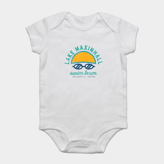 Lake Maxinhall Swim Team Goggled Baby Bodysuit by Camp Happy Hour
